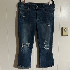 American Eagle Kick Crop Distressed Women's Jeans Cropped Denim Sz 14